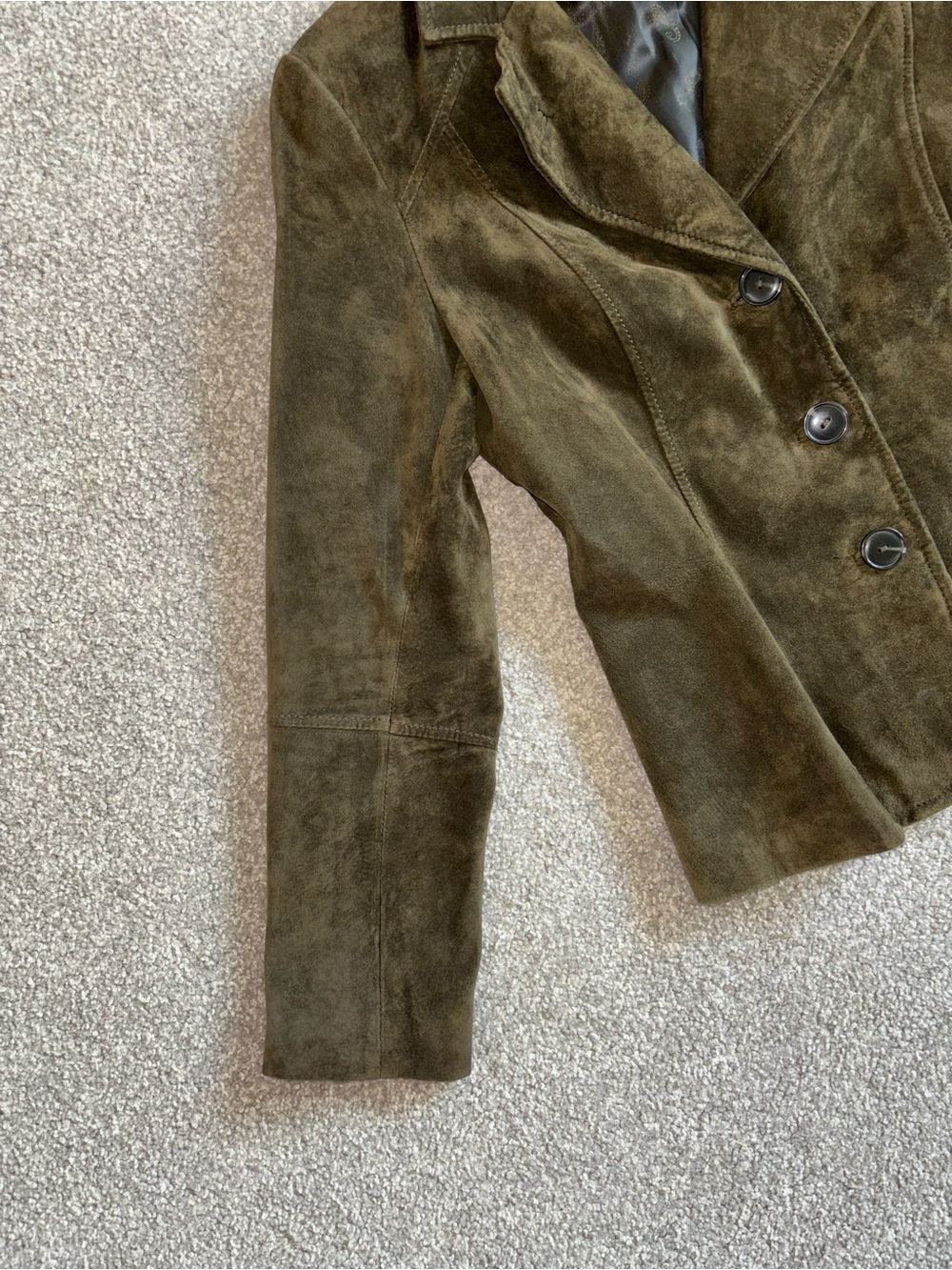 SizeS-100%GenuineLeather-DANIER-Y2K Women's Olive Suede Blazer Jacket - Picture 6 of 10